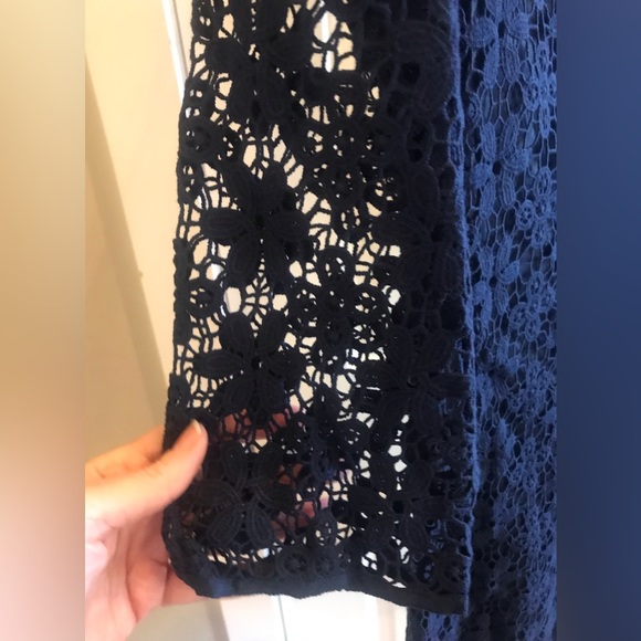 Wonder Navy Blue Crewneck Lace Overlay 3/4 sleeve Midi Dress size 0 - Picture 4 of 9